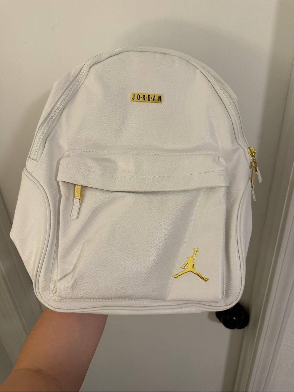 Jordan White Mini Backpack with Gold Hardware
